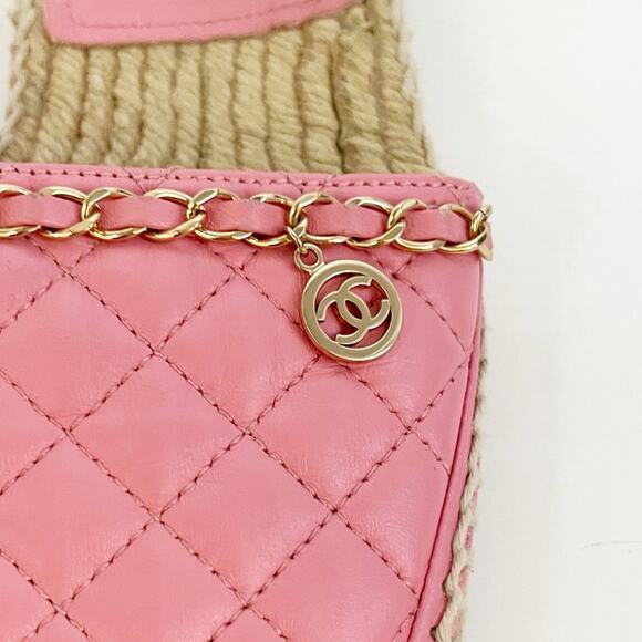 Chanel Pink Quilted Leather Chain CC Logo Espadrille Slide Sandals EU 38 - Picture 8 of 14